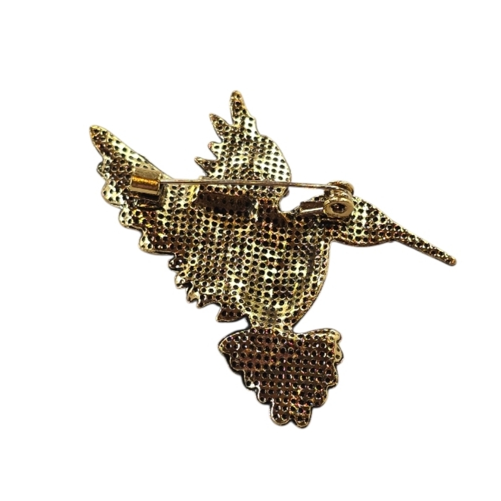 Hummingbird Rhinestone Goldtone Brooch - Picture 2 of 6